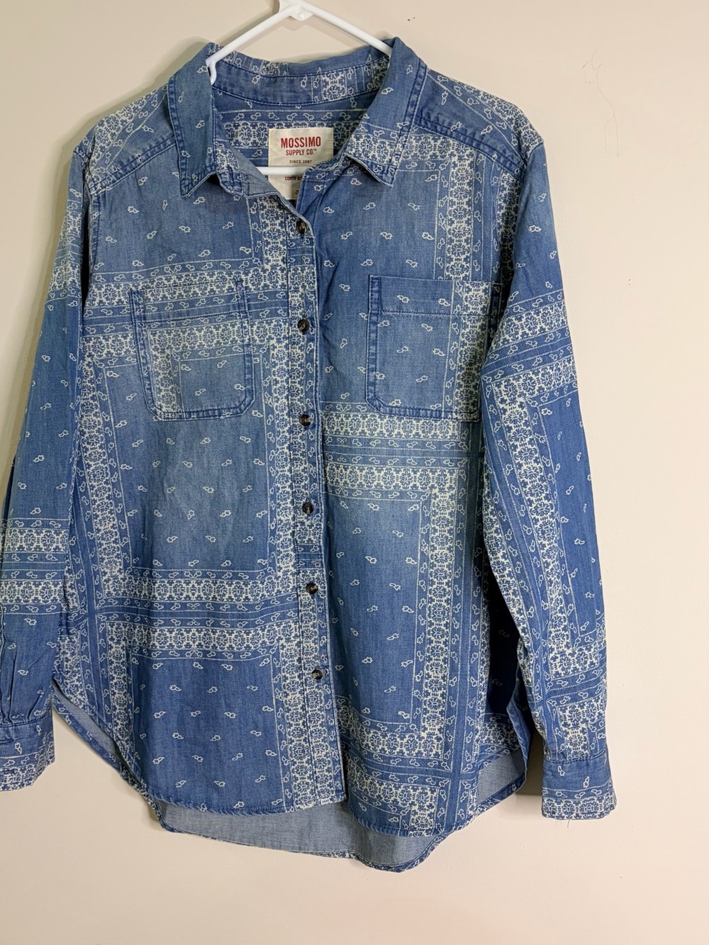 Mossimo Supply Co. Blue Bandana-Print Chambray Button-Up